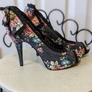 Betsey Johnson Ruffly Floral Heels with Bow